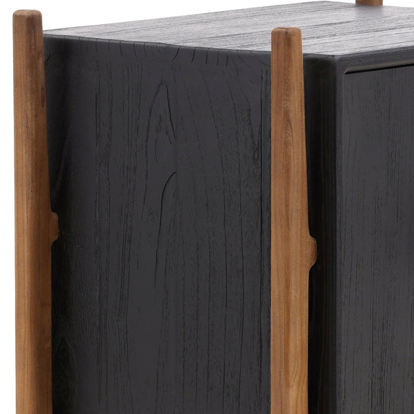 Midcentury Nightstand in Black Mindi Wood
