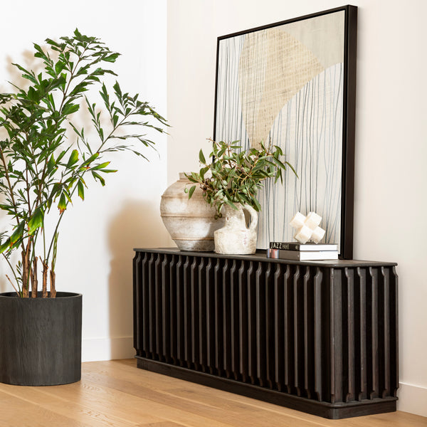 Dark Brown Fluted Sideboard in Mindi Wood