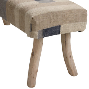 Handwoven Punja Kilim Wool and Eucalyptus Wood Bench