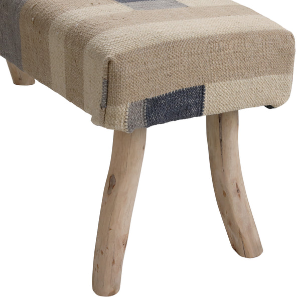 Handwoven Punja Kilim Wool and Eucalyptus Wood Bench