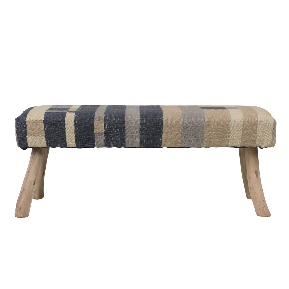 Handwoven Punja Kilim Wool and Eucalyptus Wood Bench