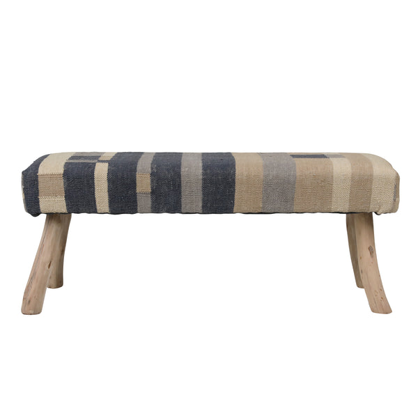 Handwoven Punja Kilim Wool and Eucalyptus Wood Bench