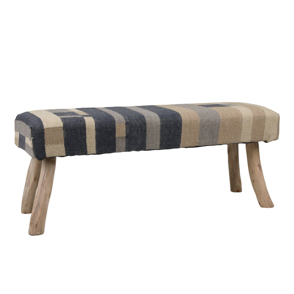 Handwoven Punja Kilim Wool and Eucalyptus Wood Bench