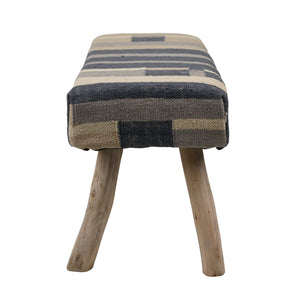 Handwoven Punja Kilim Wool and Eucalyptus Wood Bench