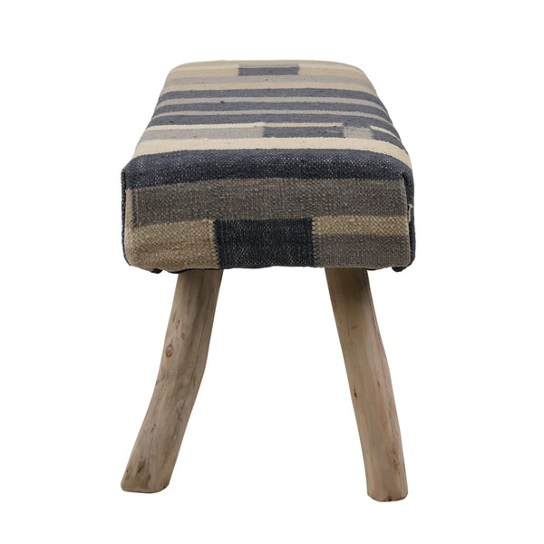 Handwoven Punja Kilim Wool and Eucalyptus Wood Bench