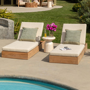 Outdoor Basketweave Tweed and Teak Chaise