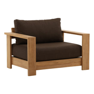 Outdoor Brown Upholstered Teak Wood Chair