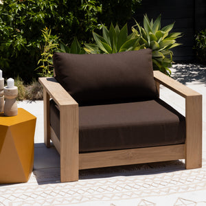 Outdoor Brown Upholstered Teak Wood Chair