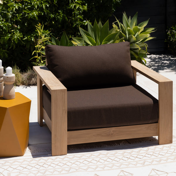 Outdoor Brown Upholstered Teak Wood Chair