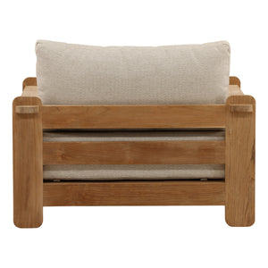 Outdoor Taupe Upholstered Teak Wood Chair