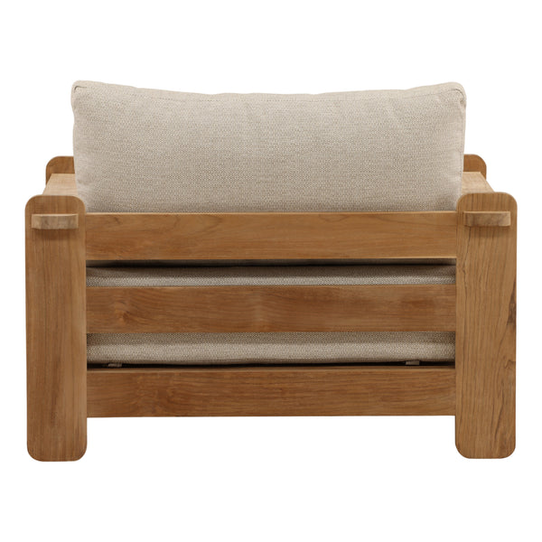 Outdoor Taupe Upholstered Teak Wood Chair