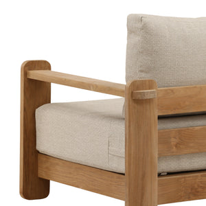 Outdoor Taupe Upholstered Teak Wood Chair