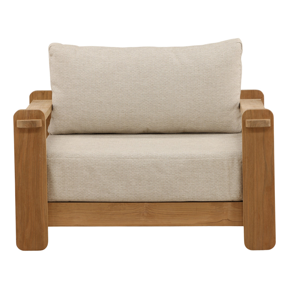 Outdoor Taupe Upholstered Teak Wood Chair
