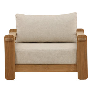 Outdoor Taupe Upholstered Teak Wood Chair
