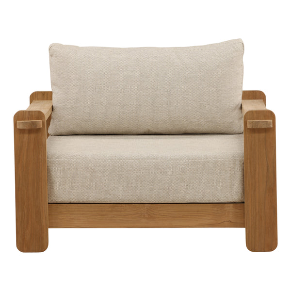 Outdoor Taupe Upholstered Teak Wood Chair