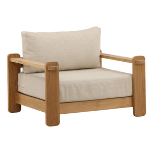 Outdoor Taupe Upholstered Teak Wood Chair