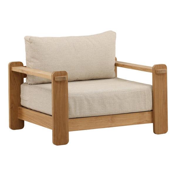 Outdoor Taupe Upholstered Teak Wood Chair