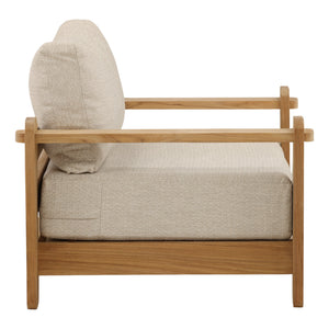 Outdoor Taupe Upholstered Teak Wood Chair