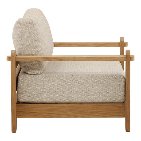 Outdoor Taupe Upholstered Teak Wood Chair