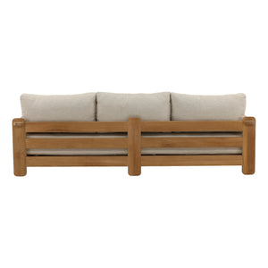 Outdoor Taupe Upholstered Teak Wood Sofa