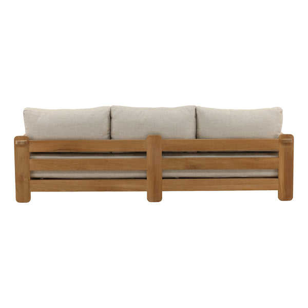 Outdoor Taupe Upholstered Teak Wood Sofa