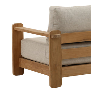 Outdoor Taupe Upholstered Teak Wood Sofa
