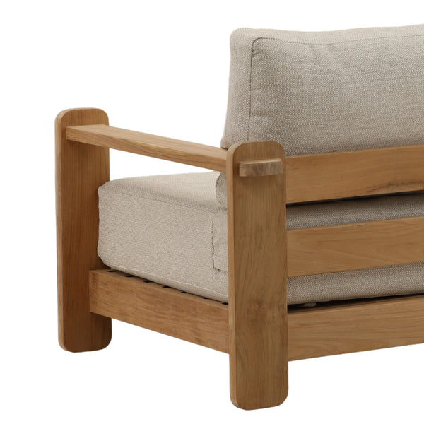 Outdoor Taupe Upholstered Teak Wood Sofa