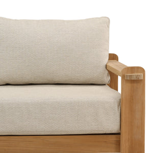 Outdoor Taupe Upholstered Teak Wood Sofa