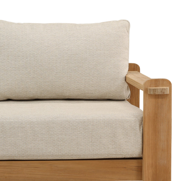 Outdoor Taupe Upholstered Teak Wood Sofa