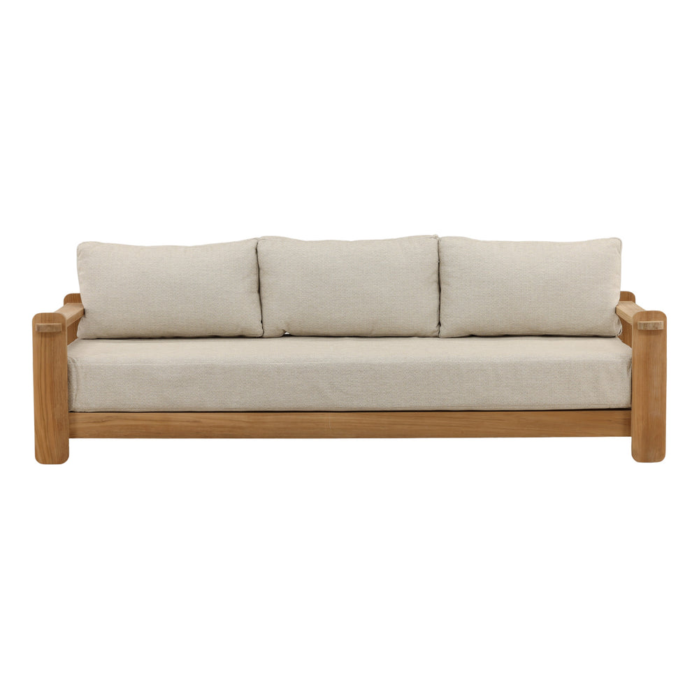 Outdoor Taupe Upholstered Teak Wood Sofa