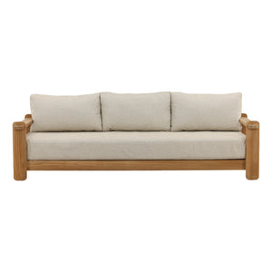 Outdoor Taupe Upholstered Teak Wood Sofa