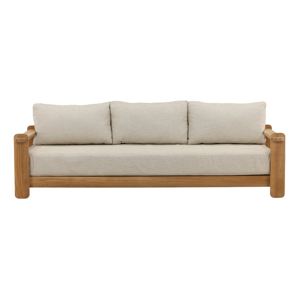 Outdoor Taupe Upholstered Teak Wood Sofa
