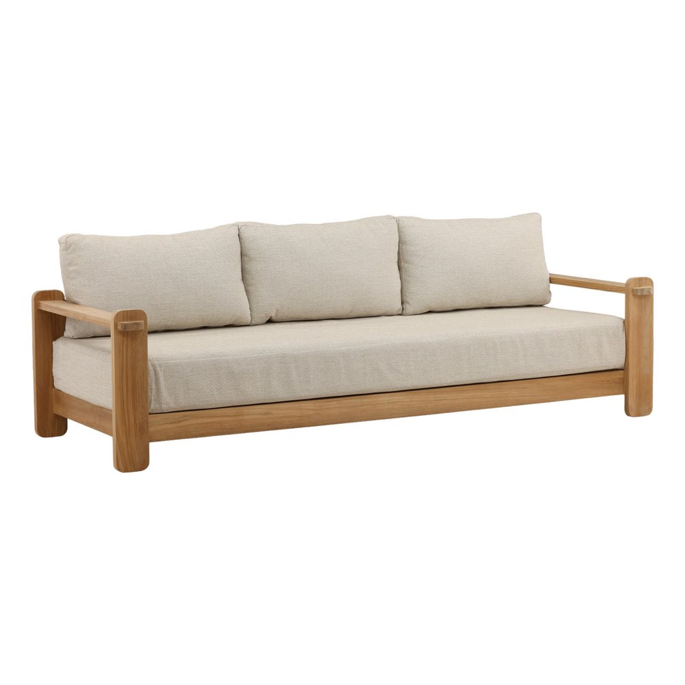 Outdoor Taupe Upholstered Teak Wood Sofa