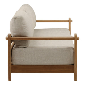 Outdoor Taupe Upholstered Teak Wood Sofa