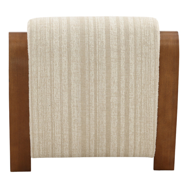 Textured Striped Chenille and Oak Wood Occasional Chair - Cream
