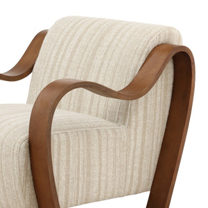 Textured Striped Chenille and Oak Wood Occasional Chair - Cream