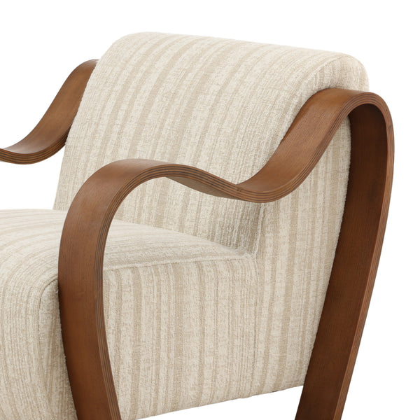 Textured Striped Chenille and Oak Wood Occasional Chair - Cream