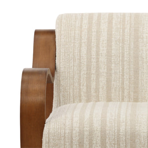 Textured Striped Chenille and Oak Wood Occasional Chair - Cream