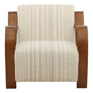 Textured Striped Chenille and Oak Wood Occasional Chair - Cream