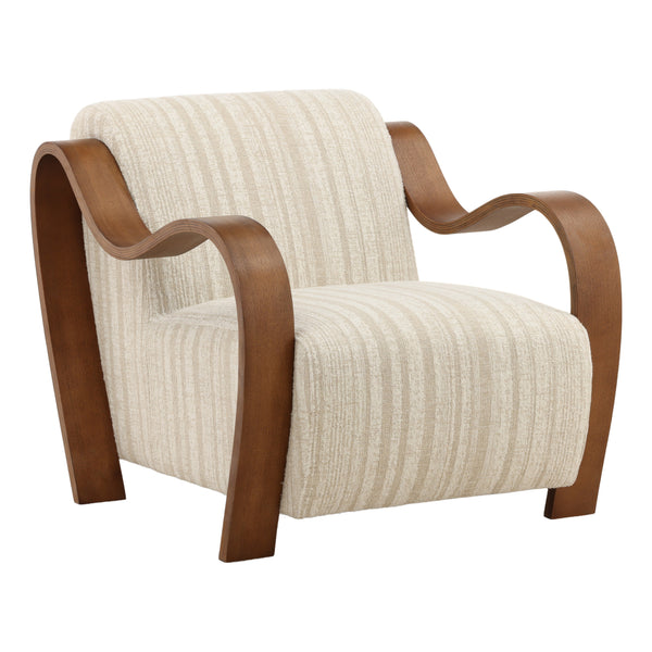 Textured Striped Chenille and Oak Wood Occasional Chair - Cream