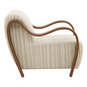 Textured Striped Chenille and Oak Wood Occasional Chair - Cream