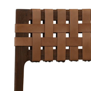 Pair of Woven Leather and Teak Wood Dining Chairs - Brown