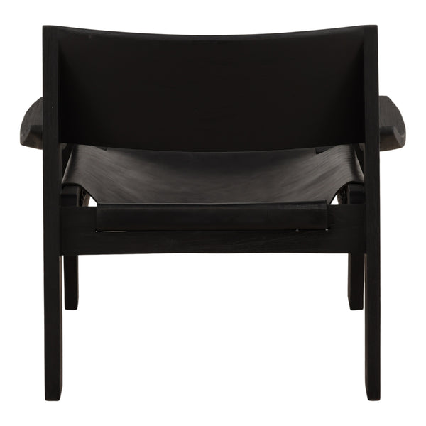 Black Leather and Teak Wood Occasional Chair