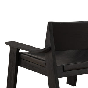 Black Leather and Teak Wood Occasional Chair