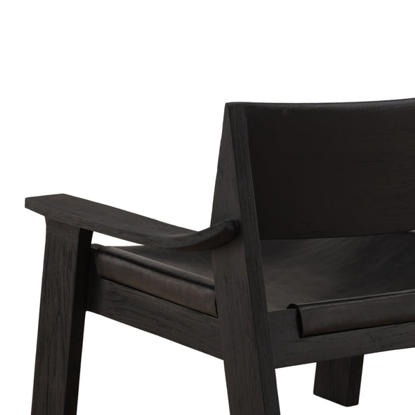 Black Leather and Teak Wood Occasional Chair