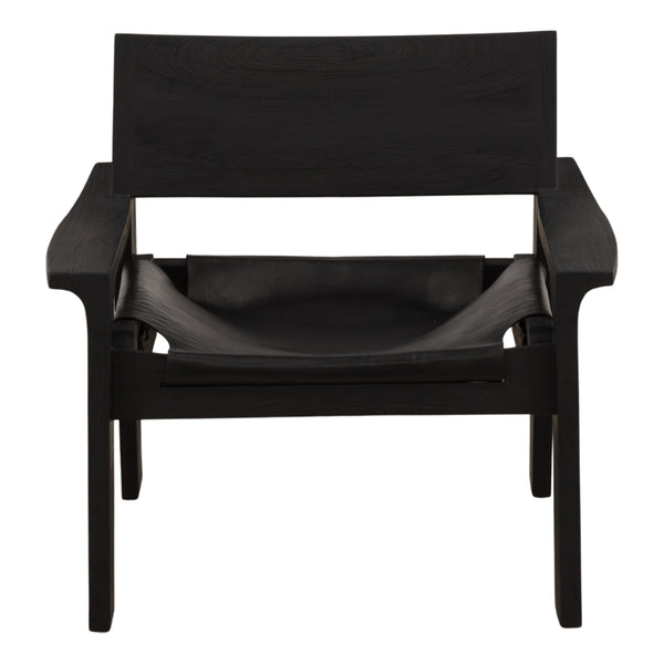 Black Leather and Teak Wood Occasional Chair