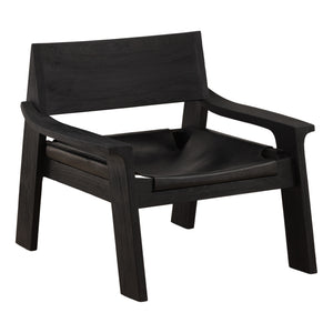 Black Leather and Teak Wood Occasional Chair
