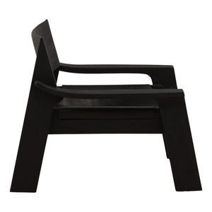 Black Leather and Teak Wood Occasional Chair
