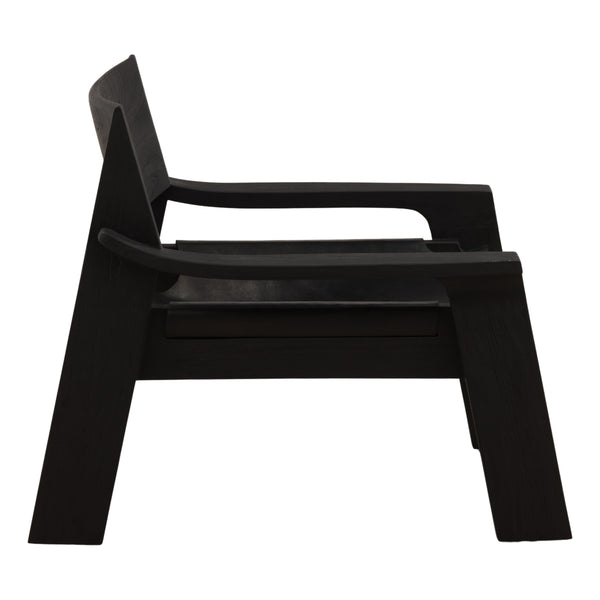 Black Leather and Teak Wood Occasional Chair