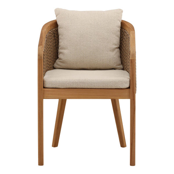 Outdoor Teak Wood and Fabric Upholstered Dining Chair - Sand